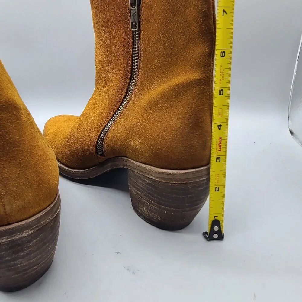 Frye Rosalia Bootie Womens Sz 9 Brown Tan Suede  Ankle Zip Shaped Heel New